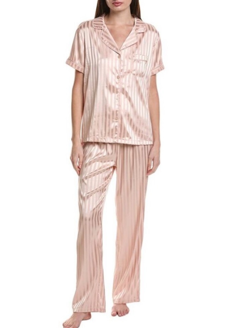 Tart Intimates Blush Pink Satin Stripe Two-Piece Pajama Set flaw